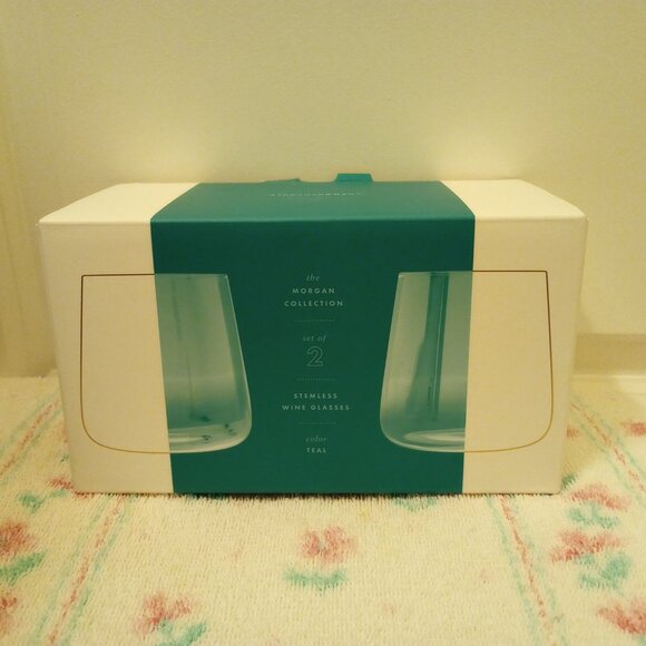 NIB Replacement Anthropologie The Morgan Collection Stemless Teal Wine Glass - Picture 4 of 5